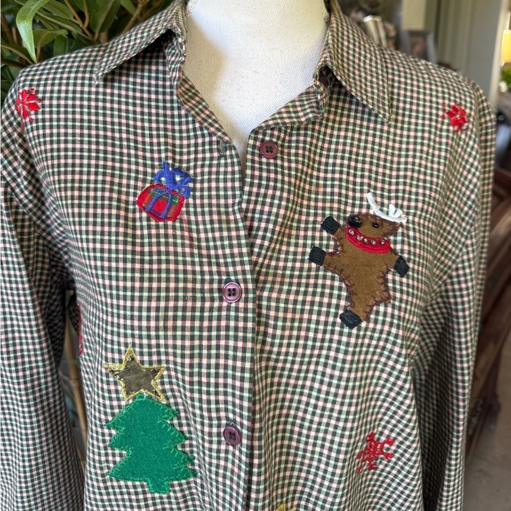 Lemon grass ladies large petite 100% cotton Christmas shirt plaid EXC COND - Picture 13 of 14